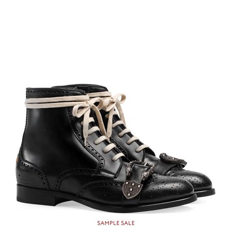 GUCCI Calfskin Queercore Brogue Knee High Boots 35 Black .